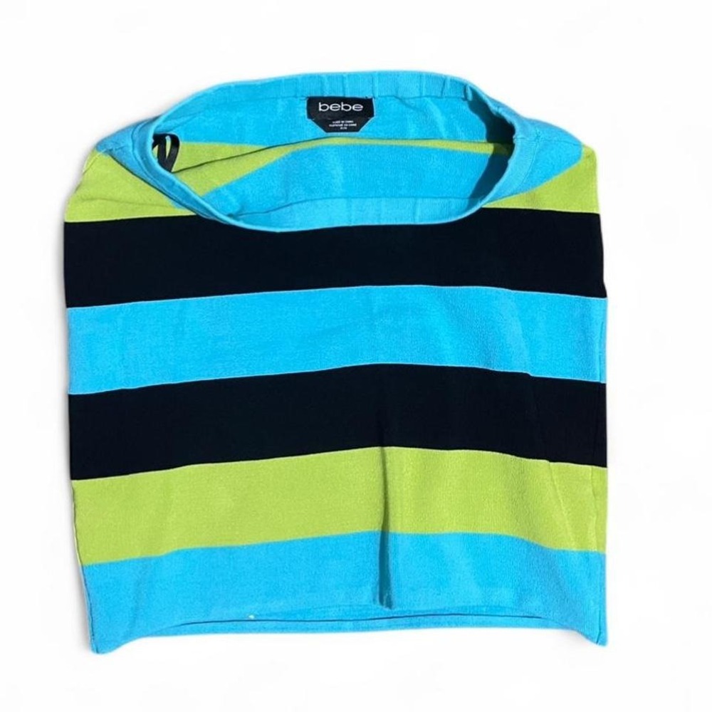 Bebe‎ Y2K Blue and Green Euro Summer Retro Striped Mini Skirt